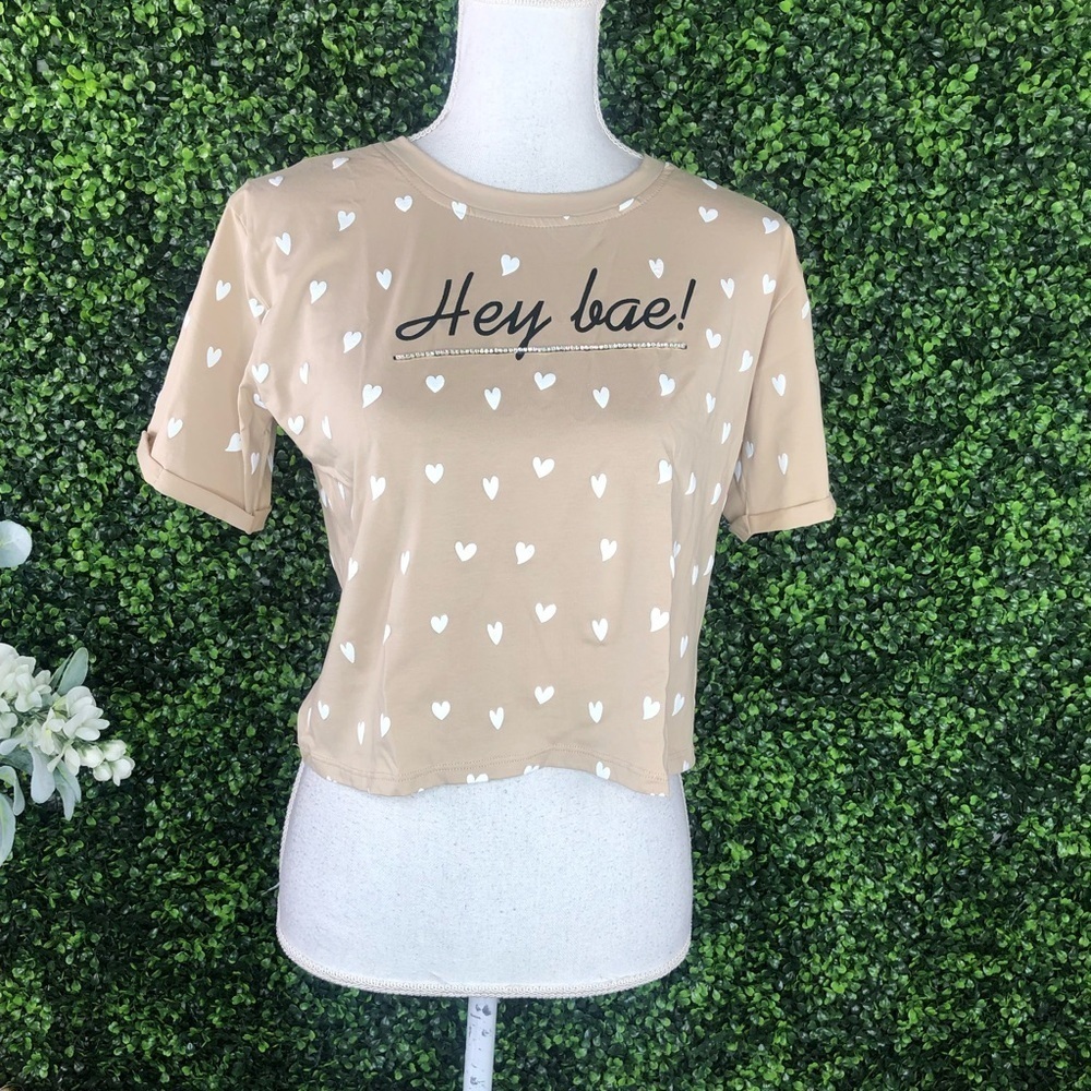 Hey bae short sleeved‎ top taupe color